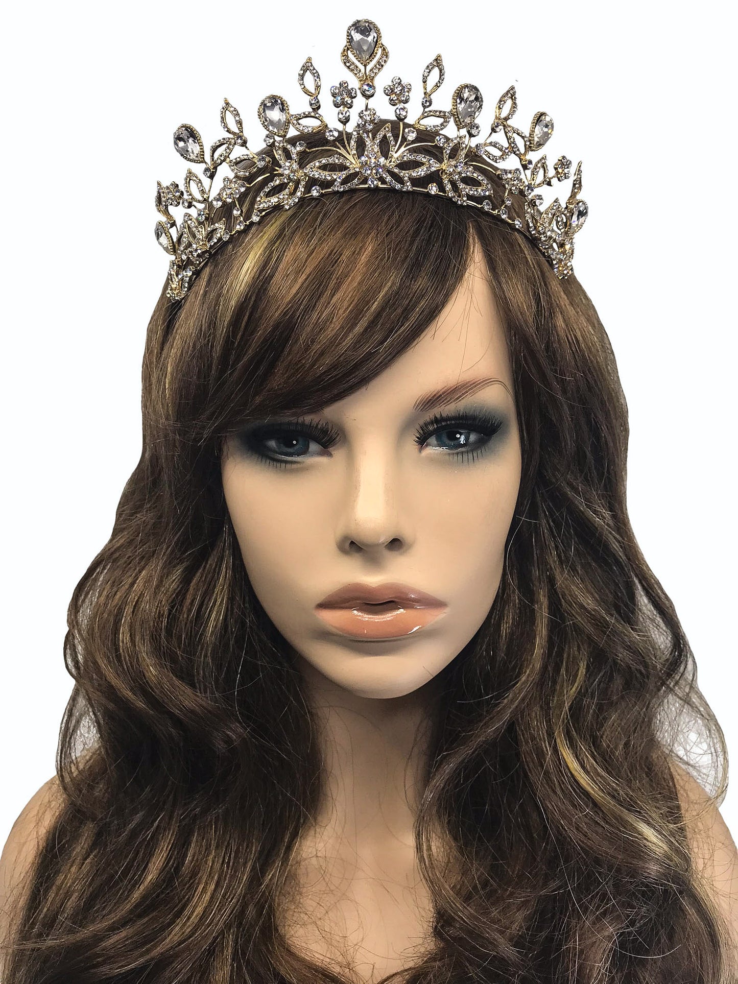 Sabrina Victorian Crytal Foral Gold Tiara