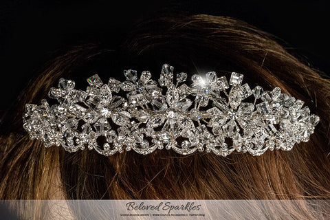 Azalea Crystal Flower Silver Tiara | Swarovski Crystal - Beloved Sparkles
 - 4