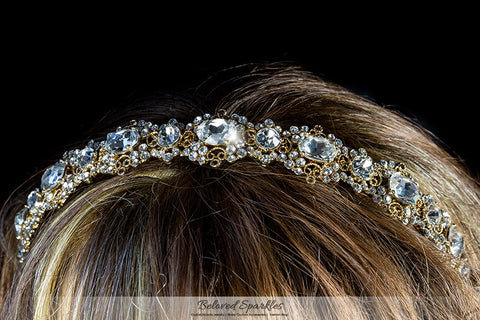 Kylie Oval Cluster Gold Headband | Swarovski Crystal - Beloved Sparkles
 - 4