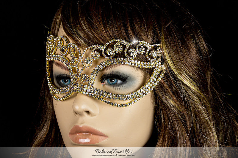 Francine Flower Gold Masquerade Mask | Crystal - Beloved Sparkles