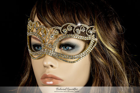 Francine Flower Gold Masquerade Mask | Crystal - Beloved Sparkles