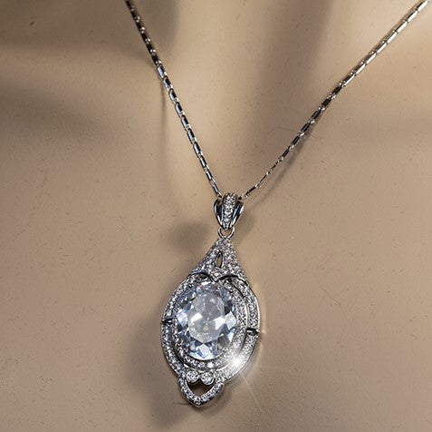 Adela Vintage Art Deco Clear Diamond Pendant Necklace | 27 Carat | Cubic Zirconia