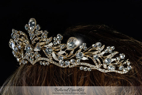 Sabella Victorian Art Deco Gold Tiara | Swarovski Crystal - Beloved Sparkles
 - 5