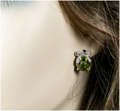 Blanche 10mm Olivine Cushion Bow Earrings