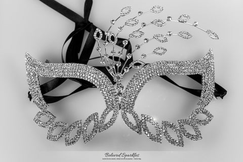 Glynn Art Deco Leaves Masquerade Mask | Silver | Crystal - Beloved Sparkles