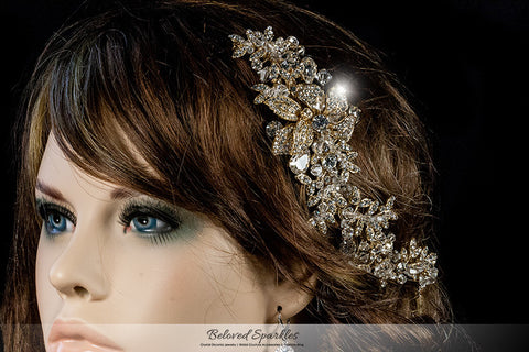Lizabeth Ila Long Floral Cluster Gold Hair Clip | Swarovski Crystal - Beloved Sparkles
 - 5