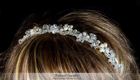 Eva Floral Cream Pearl Silver Headband | Swarovski Crystal - Beloved Sparkles
 - 5