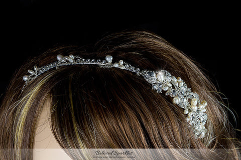 MayKayla Pearl Ribbon Silver Headband | Swarovski Crystal - Beloved Sparkles
 - 6