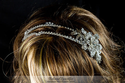 Sandra Two Row Floral Silver Headband | Swarovski Crystal - Beloved Sparkles
 - 5