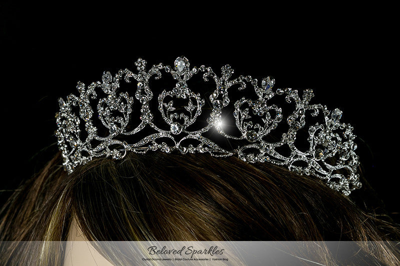 Diana Vintage Art Deco Heart Silver Tiara | Swarovski Crystal - Beloved Sparkles
 - 5