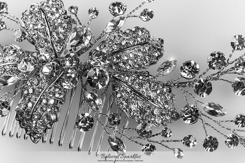 Mandy Leaf Spray Cluster Hair Clip | Swarovski Crystal - Beloved Sparkles