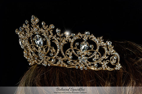 Lucia Victoria Statement Gold Tiara | Swarovski Crystal - Beloved Sparkles
 - 6