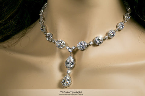 Delores Vintage Dangle Pear Drop Necklace Set | 80 Carat | Cubic Zirconia - Beloved Sparkles