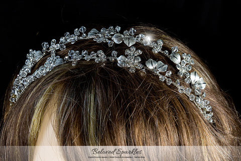 Cherise Two Row Flower Silver Headband | Swarovski Crystal - Beloved Sparkles
 - 5