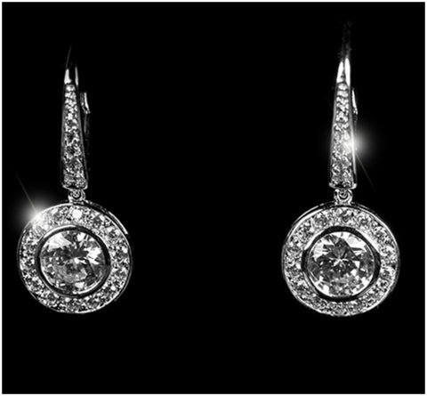 Elsa Round Halo Dangle Earrings | 3ct | Cubic Zirconia | Silver