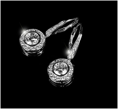 Elsa Round Halo Dangle Earrings | 3ct | Cubic Zirconia | Silver