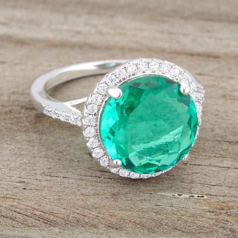 Emie Aqua Green Round Halo Classic Cocktail Ring | 8.5 Carat | Cubic Zirconia - Beloved Sparkles