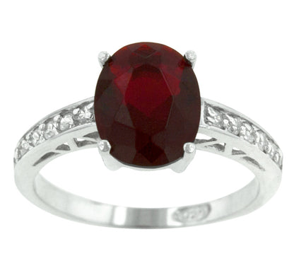 Evelina Ruby Oval Solitaire Engagement Ring | 3ct | Cubic Zirconia | Sterling Silver