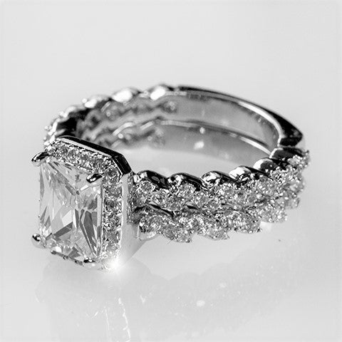 Genna 2ct Radiant Halo Engagement and Wedding Ring Set | 3.2ct