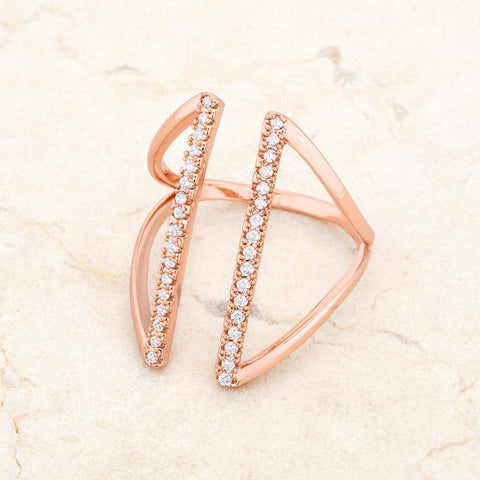 Jena Rose Gold Delicate Parallel Fashion Cocktail Ring | .8 Carat |Cubic Zirconia - Beloved Sparkles
 - 5