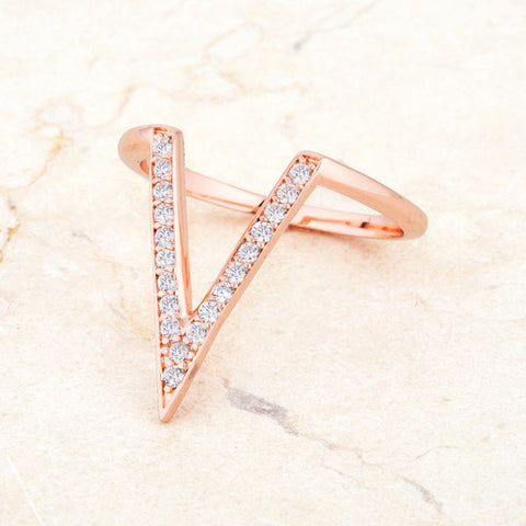 Michelle Rose Gold Delicate V-Shape  Fashion Cocktail Ring | 0.5ct | Cubic Zirconia | Rose Gold - Beloved Sparkles