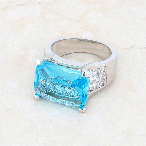 Mina Aqua Blue Cluster Statement Cocktail Ring | 16ct | Cubic Zirconia | Silver - Beloved Sparkles