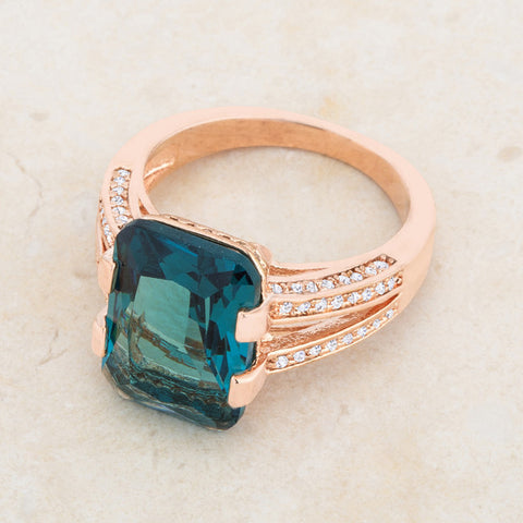 Rema Aqua Blue Emerald Statement Cocktail Ring | 8.6 Carat | Cubic Zirconia - Beloved Sparkles
 - 5