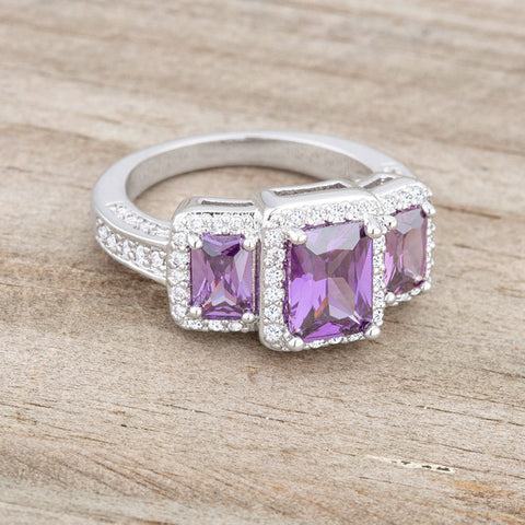 Rita Three Stone Amethyst Purple Radiant Cut Cocktail Ring | 5 Carat | Cubic Zirconia - Beloved Sparkles
 - 5
