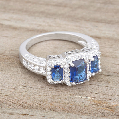 Rita Three Stone Sapphire Blue Radiant Cut Cocktail Ring | 5 Carat | Cubic Zirconia - Beloved Sparkles
 - 5