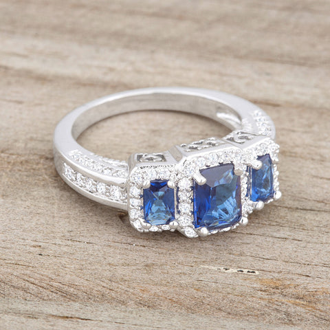 Rita Three Stone Sapphire Blue Radiant Cut Cocktail Ring | 5 Carat | Cubic Zirconia - Beloved Sparkles
 - 5