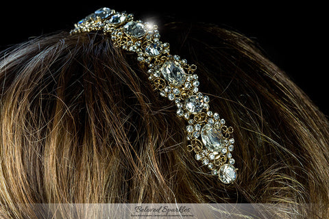 Kylie Oval Cluster Gold Headband | Swarovski Crystal - Beloved Sparkles
 - 5