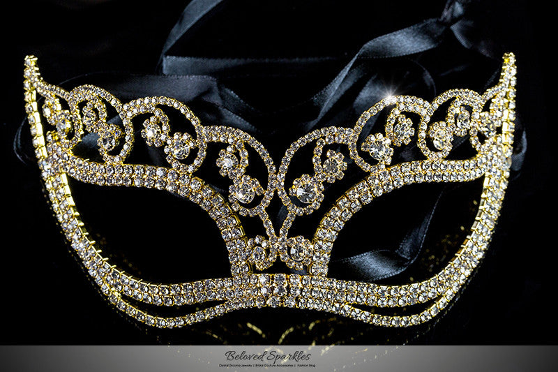 Francine Flower Gold Masquerade Mask | Crystal - Beloved Sparkles