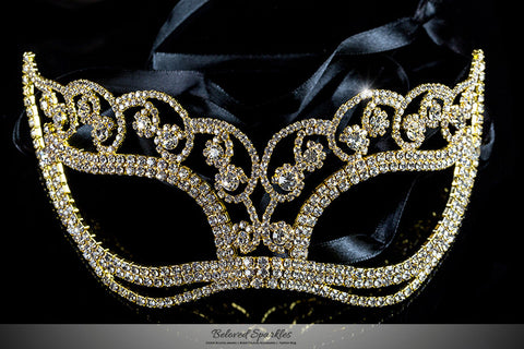 Francine Flower Gold Masquerade Mask | Crystal - Beloved Sparkles
