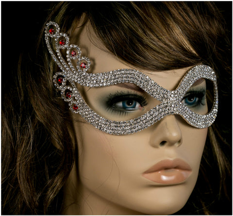 Dicey Ruby Art Deco Silver Masquerade Mask | Crystal | Silver