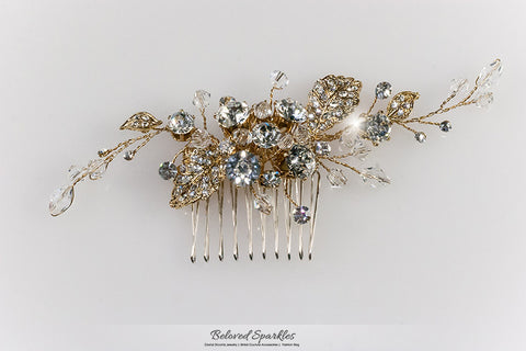 Derica Curved Leaves Gold Hair Comb | Swarovski Crystal - Beloved Sparkles