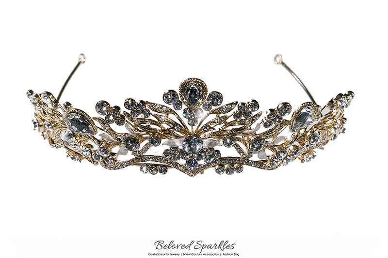 Sabella Victorian Art Deco Gold Tiara | Swarovski Crystal - Beloved Sparkles
 - 6