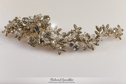 Lizabeth Ila Long Floral Cluster Gold Hair Clip | Swarovski Crystal - Beloved Sparkles
 - 6
