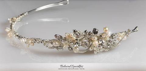 MayKayla Pearl Ribbon Gold  Headband | Swarovski Crystal - Beloved Sparkles