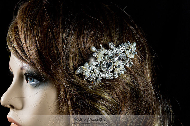 Florence Flower White Pearl Cluster Hair Clip | Swarovski Crystal - Beloved Sparkles