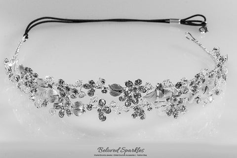 Cherise Two Row Flower Silver Headband | Swarovski Crystal - Beloved Sparkles
 - 6