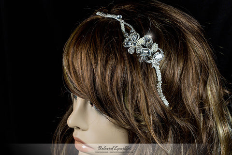 Rosalba Twin Flower Pearl Silver Headband | Swarovski Crystal - Beloved Sparkles
 - 5