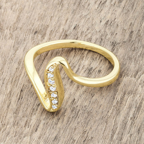 Sheryl 14k Gold Simple Wave Fashion  Ring | .3 Carat | Cubic Zirconia - Beloved Sparkles
 - 5
