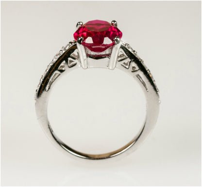 Evelina Ruby Oval Solitaire Engagement Ring | 3ct | Cubic Zirconia | Sterling Silver