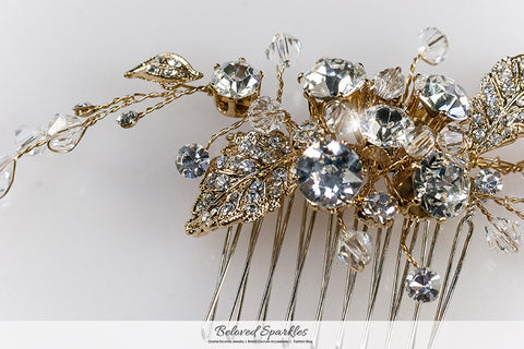 Derica Curved Leaves Gold Hair Comb | Swarovski Crystal - Beloved Sparkles