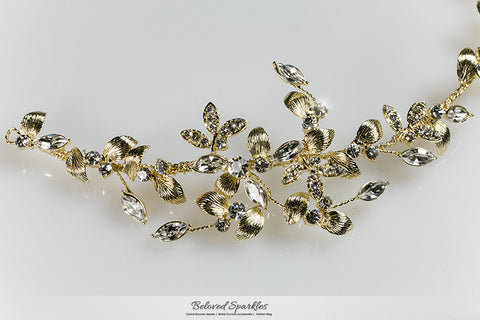 Trista Gold Leaf Hair Tie Headband | Gold | Swarovski Crystal - Beloved Sparkles
 - 7