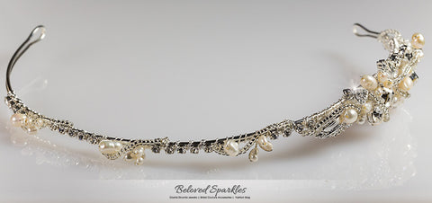 MayKayla Pearl Ribbon Gold  Headband | Swarovski Crystal - Beloved Sparkles