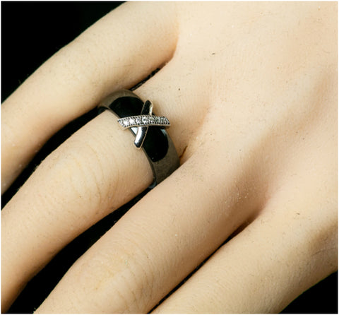 Gloris Black Ceramic X Band Ring | .3 Carat | Cubic Zirconia  | Sterling Silver - Beloved Sparkles