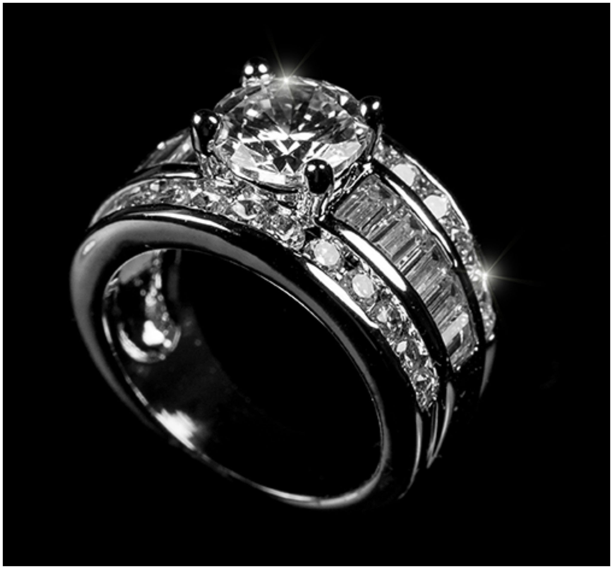 Large Fake Diamond Rings | 8 Carat Large Fake Engagement Ring | Emerald Cut CZ Stone | 925 Sterling Silver | Luxuria Diamonds Jewelry Brand