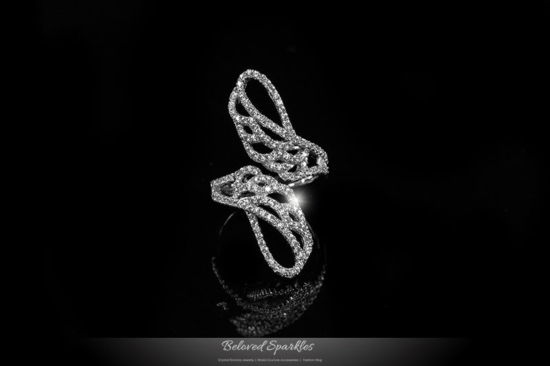 Rinada Micro Pave Angel  Wings 4 Carat Fashion Ring | 1.5ct | Cubic Zirconia | Silver