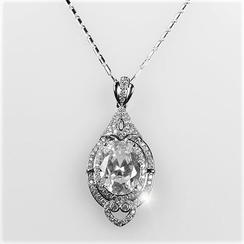 Adela Vintage Art Deco Clear Diamond Pendant Necklace | 27 Carat | Cubic Zirconia